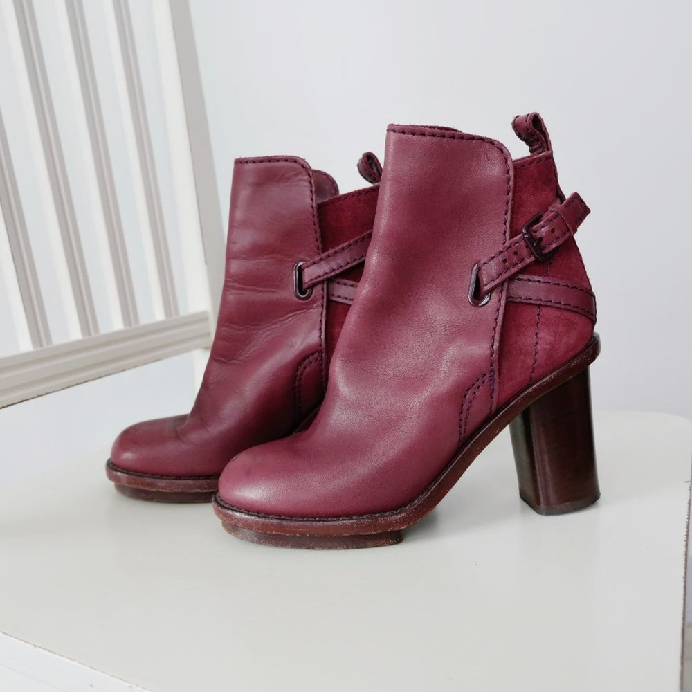 Acne Leather Ankle Cypress Boot Bootie Block Heel Platform Burgundy